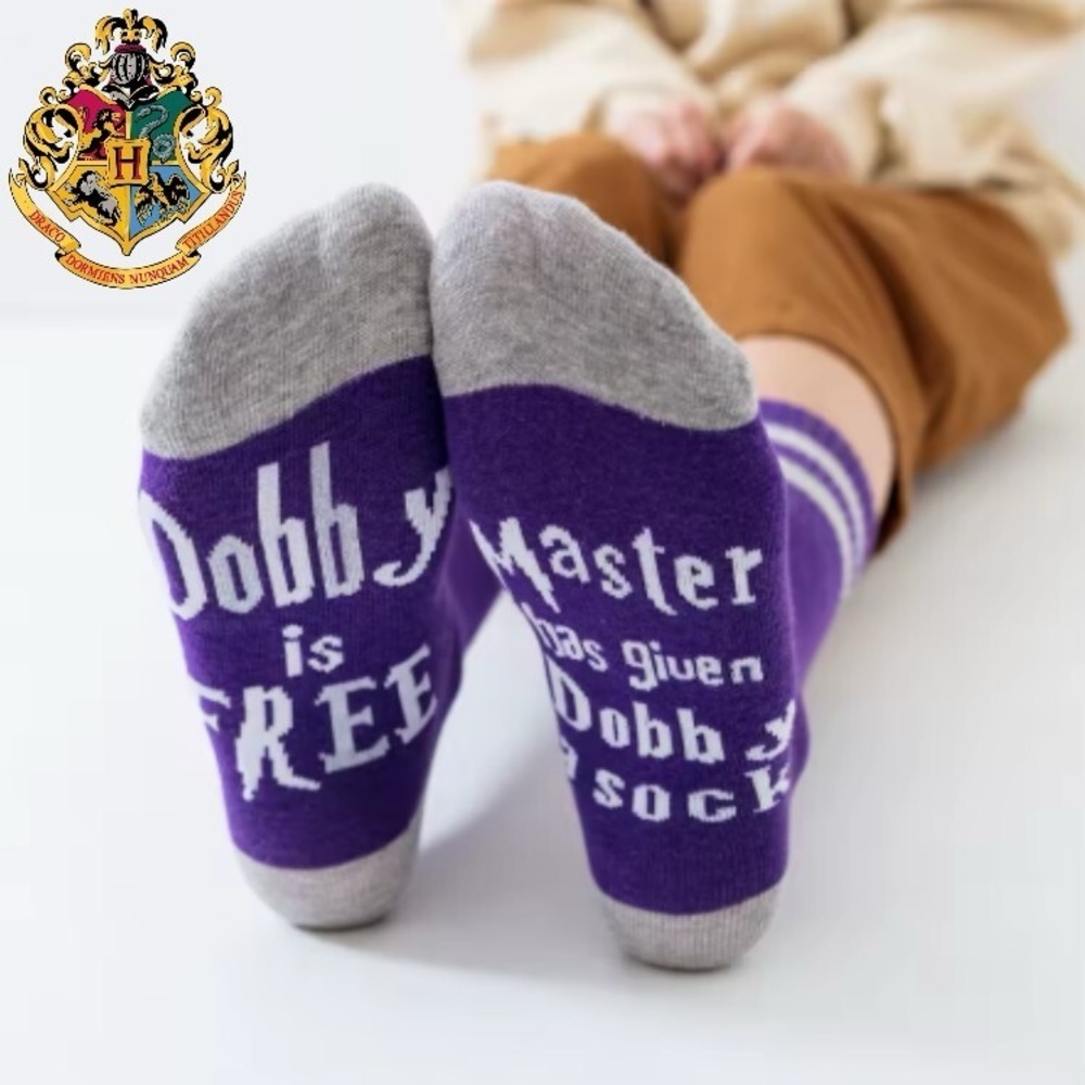 Harry Potter Dobby is Free Purple Gray Socks OS